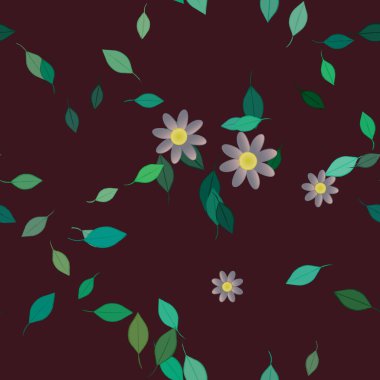 Çiçekler ve yapraklar içinde yüzen çiçeklerin vektör illüstrasyonu, düz arkaplanda dijital duvar kağıdı