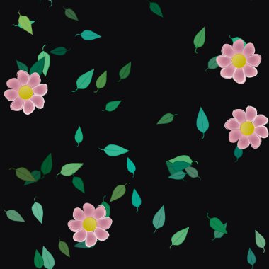 Çiçeklerin çiçek ve yapraklarla gösterimi, düz arkaplanda dijital duvar kağıdı