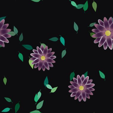 Çiçekler ve yapraklar içinde yüzen çiçeklerin vektör illüstrasyonu, düz arkaplanda dijital duvar kağıdı