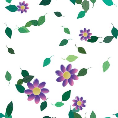 Çiçeklerin çiçek ve yapraklarla gösterimi, düz arkaplanda dijital duvar kağıdı