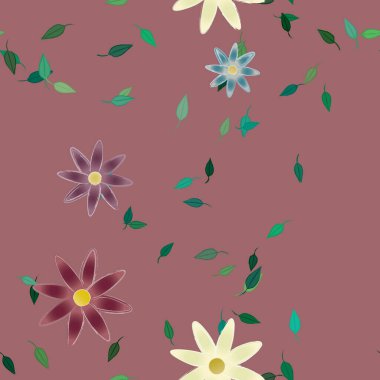 Çiçek ve yaprakların vektör illüstrasyonu, düz arkaplanda dijital duvar kağıdı