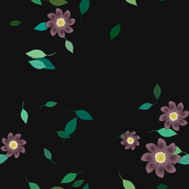 Çiçek ve yaprakların vektör illüstrasyonu, düz arkaplanda dijital duvar kağıdı