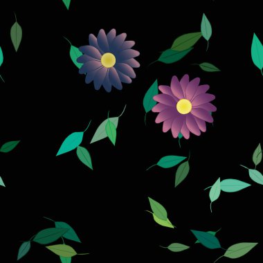 Çiçek ve yaprakların vektör illüstrasyonu, düz arkaplanda dijital duvar kağıdı