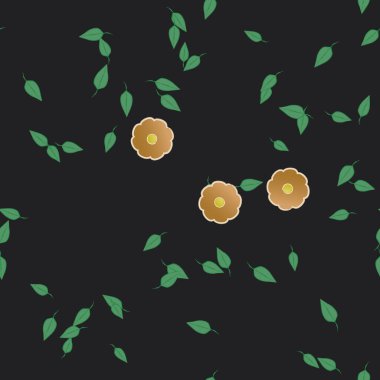 Çiçekler ve yapraklar içinde yüzen çiçeklerin vektör illüstrasyonu, düz arkaplanda dijital duvar kağıdı