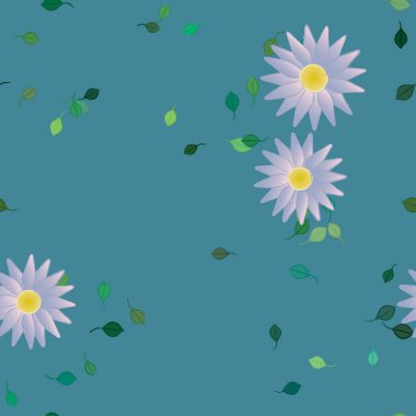 Çiçekler ve yapraklar içinde yüzen çiçeklerin vektör illüstrasyonu, düz arkaplanda dijital duvar kağıdı