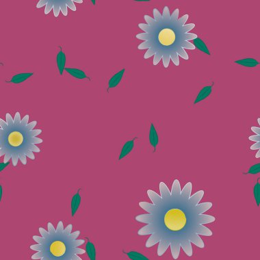 Çiçek ve yaprakların vektör illüstrasyonu, düz arkaplanda dijital duvar kağıdı