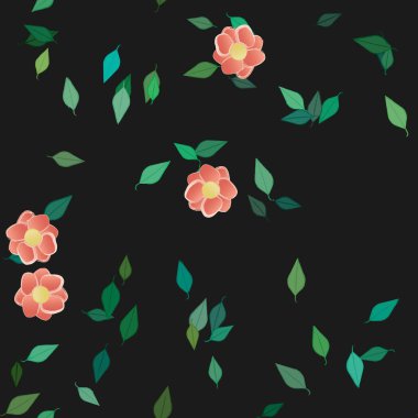 Çiçeklerin çiçek ve yapraklarla gösterimi, düz arkaplanda dijital duvar kağıdı