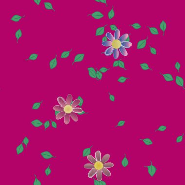 Çiçek ve yaprakların vektör illüstrasyonu, düz arkaplanda dijital duvar kağıdı