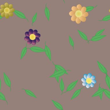 Çiçekler ve yapraklar içinde yüzen çiçeklerin vektör illüstrasyonu, düz arkaplanda dijital duvar kağıdı