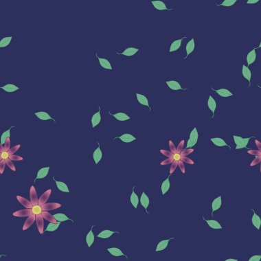 Çiçek ve yaprakların vektör illüstrasyonu, düz arkaplanda dijital duvar kağıdı