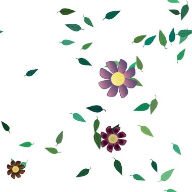 Çiçeklerin çiçek ve yapraklarla gösterimi, düz arkaplanda dijital duvar kağıdı