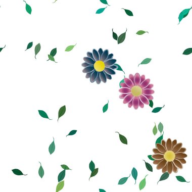 Çiçek ve yaprakların vektör illüstrasyonu, düz arkaplanda dijital duvar kağıdı