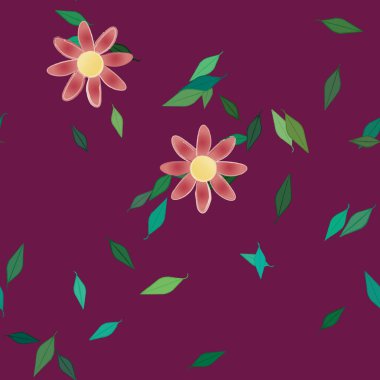 Çiçeklerin çiçek ve yapraklarla gösterimi, düz arkaplanda dijital duvar kağıdı