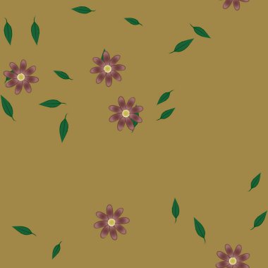 Çiçek ve yaprakların vektör illüstrasyonu, düz arkaplanda dijital duvar kağıdı