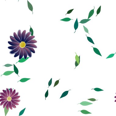 Çiçekler ve yapraklar içinde yüzen çiçeklerin vektör illüstrasyonu, düz arkaplanda dijital duvar kağıdı