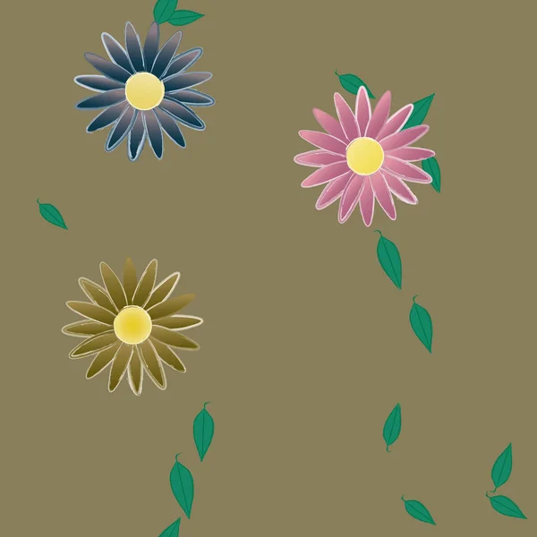 Vector Illustration Flowers Leaves Digital Wallpaper Plain Background — Stock Vector