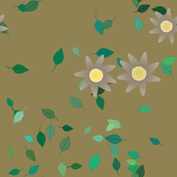 Ilustração Vetorial Flores Folhas Papel Parede Digital Sobre Fundo Liso — Vetor de Stock