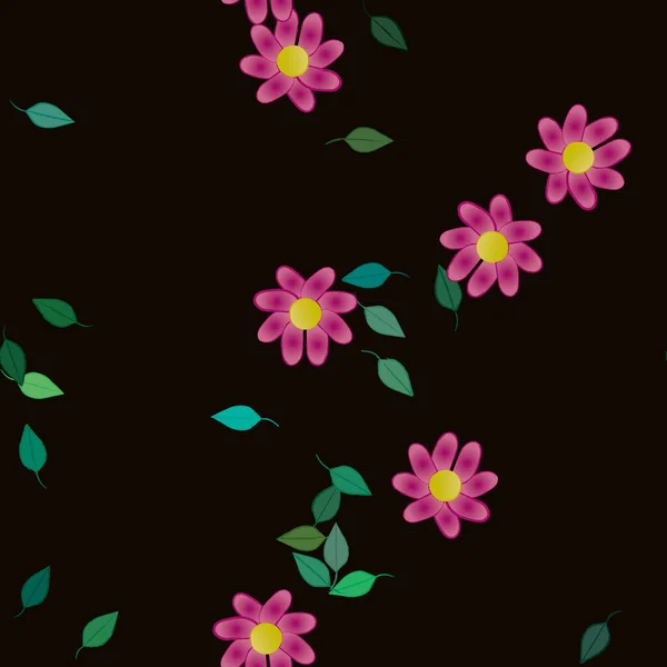 Ilustração Vetorial Flores Folhas Papel Parede Digital Sobre Fundo Liso — Vetor de Stock