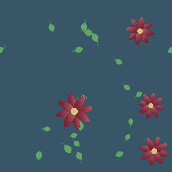 平面背景数字墙纸 花朵和树叶飘扬的矢量图解 — 图库矢量图片
