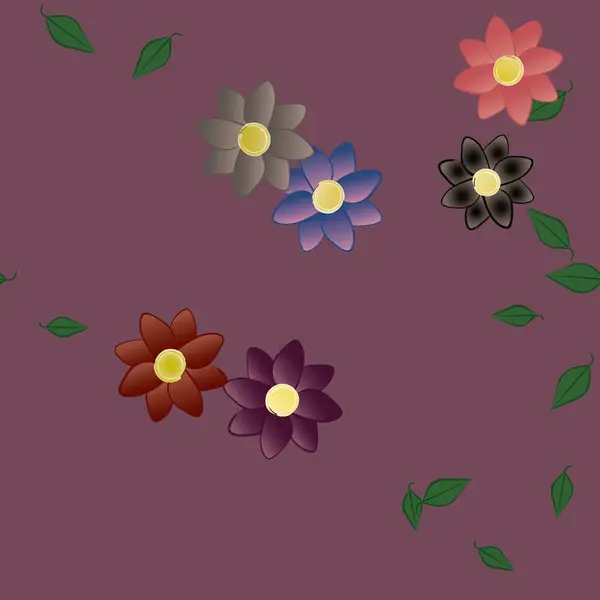 花や葉に浮かぶ花のベクトルイラスト プレーンな背景のデジタル壁紙 — ストックベクタ