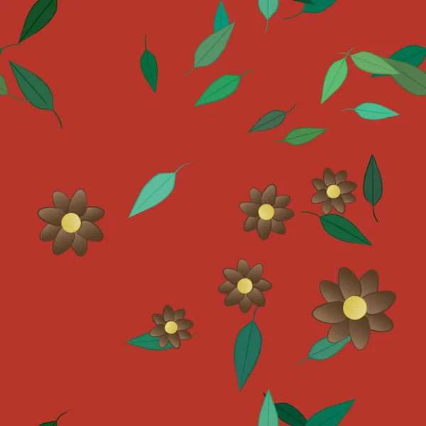 Vector Illustratie Van Bloemen Bloei Bladeren Digitaal Behang Effen Achtergrond — Stockvector