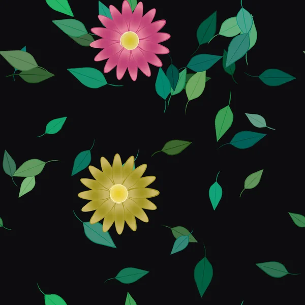 Vector Illustratie Van Bloemen Bloei Bladeren Digitaal Behang Effen Achtergrond — Stockvector