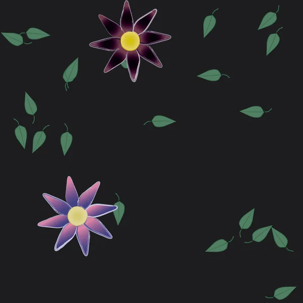 Çiçeklerin Çiçek Yapraklarla Gösterimi Düz Arkaplanda Dijital Duvar Kağıdı — Stok Vektör