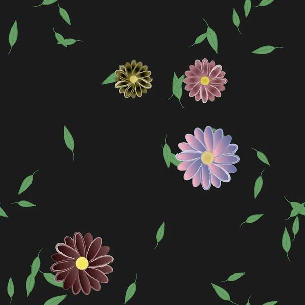 Vektor Illustration Blommor Blom Och Blad Digital Tapet Vanlig Bakgrund — Stock vektor