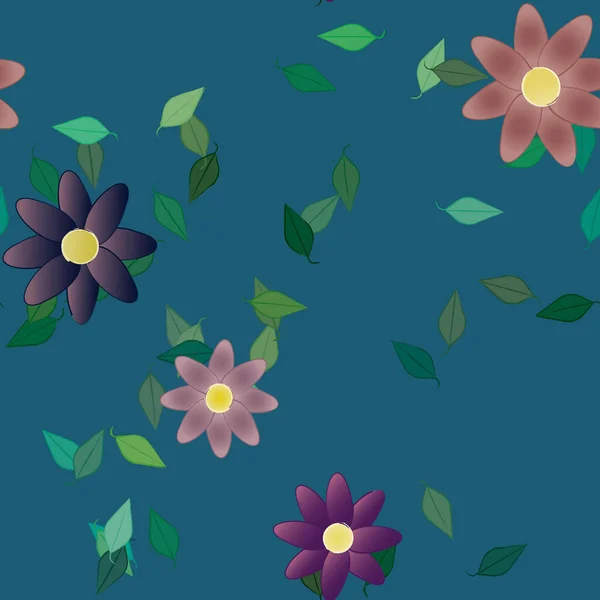 Çiçekler Yapraklar Içinde Yüzen Çiçeklerin Vektör Illüstrasyonu Düz Arkaplanda Dijital — Stok Vektör