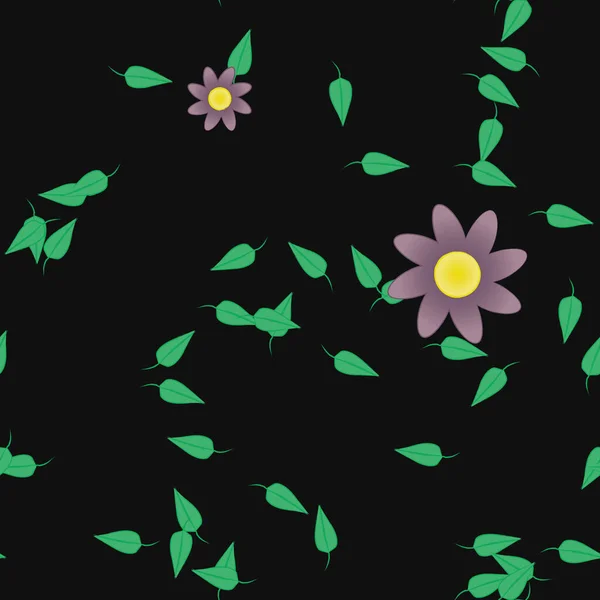 Çiçeklerin Çiçek Yapraklarla Gösterimi Düz Arkaplanda Dijital Duvar Kağıdı — Stok Vektör