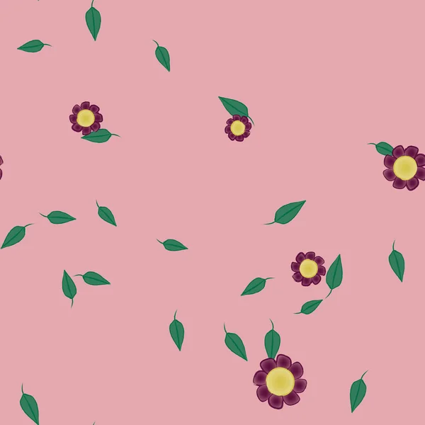 Vektorillustration Von Blühenden Blumen Und Blättern Digitale Hintergrundbilder Auf Schlichtem — Stockvektor