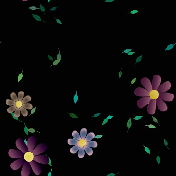 Ilustração Vetorial Flores Flutuantes Flor Folhas Papel Parede Digital Sobre —  Vetores de Stock