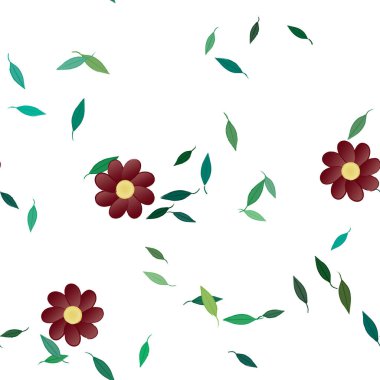 Çiçek ve yaprakların vektör illüstrasyonu, düz arkaplanda dijital duvar kağıdı