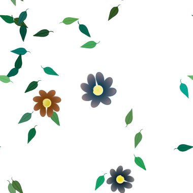 Çiçek ve yaprakların vektör illüstrasyonu, düz arkaplanda dijital duvar kağıdı