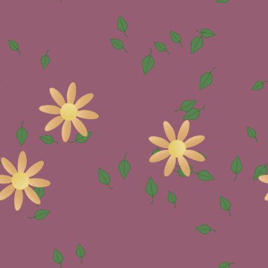 Çiçekler ve yapraklar içinde yüzen çiçeklerin vektör illüstrasyonu, düz arkaplanda dijital duvar kağıdı