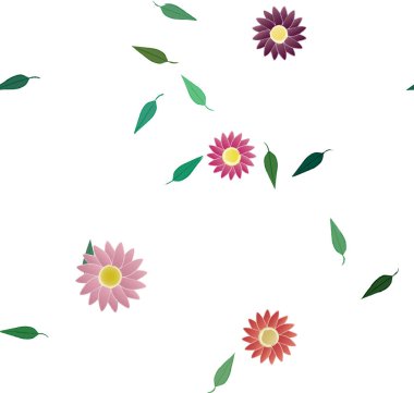 Çiçek ve yaprakların vektör illüstrasyonu, düz arkaplanda dijital duvar kağıdı