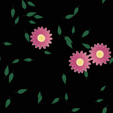 Çiçeklerin çiçek ve yapraklarla gösterimi, düz arkaplanda dijital duvar kağıdı