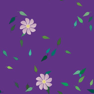 Çiçek ve yaprakların vektör illüstrasyonu, düz arkaplanda dijital duvar kağıdı