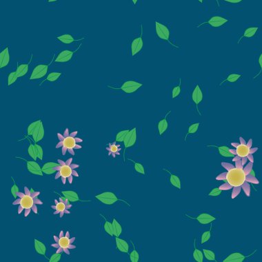 Çiçek ve yaprakların vektör illüstrasyonu, düz arkaplanda dijital duvar kağıdı