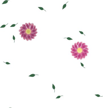 Çiçek ve yaprakların vektör illüstrasyonu, düz arkaplanda dijital duvar kağıdı