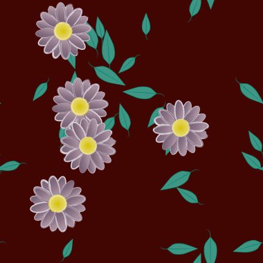 Çiçeklerin çiçek ve yapraklarla gösterimi, düz arkaplanda dijital duvar kağıdı