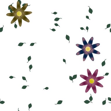 Çiçeklerin çiçek ve yapraklarla gösterimi, düz arkaplanda dijital duvar kağıdı