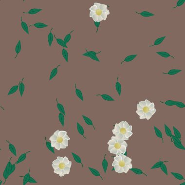 Çiçeklerin çiçek ve yapraklarla gösterimi, düz arkaplanda dijital duvar kağıdı