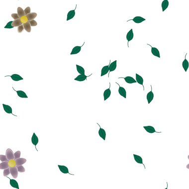 Çiçek ve yaprakların vektör illüstrasyonu, düz arkaplanda dijital duvar kağıdı