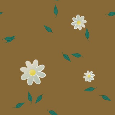 Çiçek ve yaprakların vektör illüstrasyonu, düz arkaplanda dijital duvar kağıdı