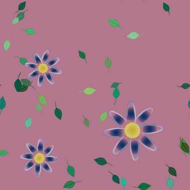 Çiçekler ve yapraklar içinde yüzen çiçeklerin vektör illüstrasyonu, düz arkaplanda dijital duvar kağıdı