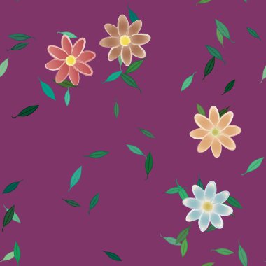 Çiçeklerin çiçek ve yapraklarla gösterimi, düz arkaplanda dijital duvar kağıdı