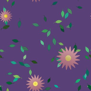 Çiçeklerin çiçek ve yapraklarla gösterimi, düz arkaplanda dijital duvar kağıdı