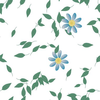 Çiçek ve yaprakların vektör illüstrasyonu, düz arkaplanda dijital duvar kağıdı