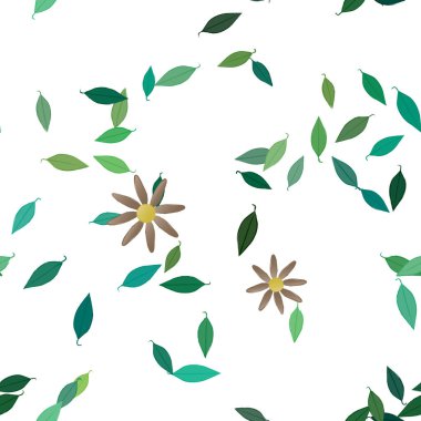 Çiçek ve yaprakların vektör illüstrasyonu, düz arkaplanda dijital duvar kağıdı